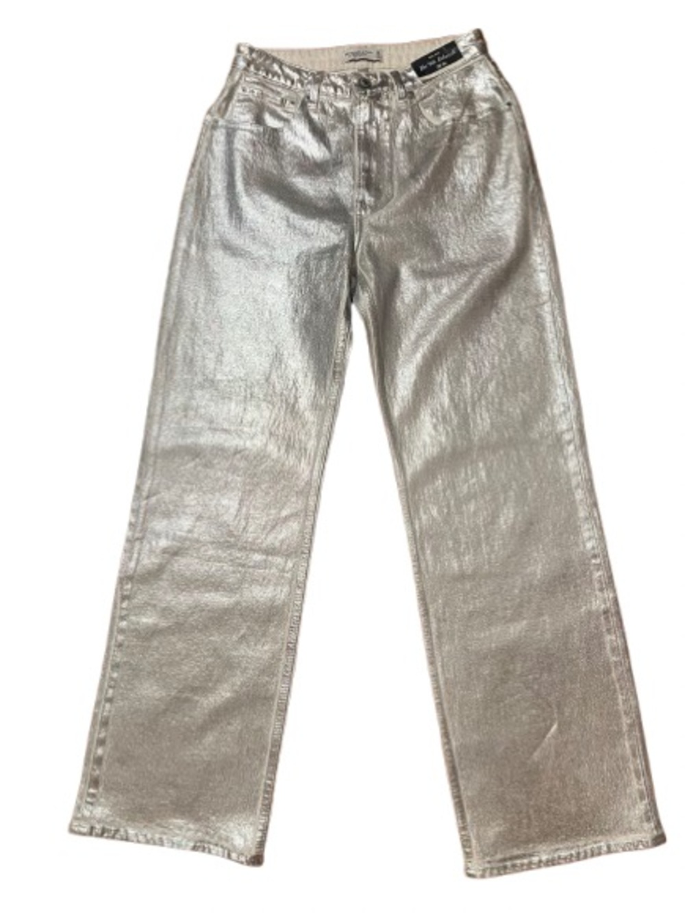 NWT Abercrombie & Fitch 90’s Relaxed Curve Love Metallic Silver Jeans Size 28